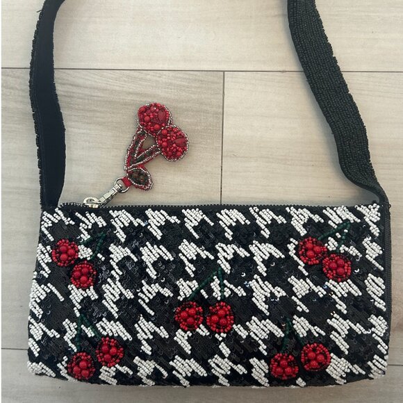 Handcrafted in India Beaded Black Cherry Bag Tik Tok Viral RARE New Release NWT - Picture 1 of 5